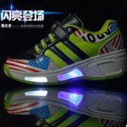 新款单轮暴走鞋外贸儿童增高运动时尚溜冰鞋炫彩国旗闪灯男女童鞋