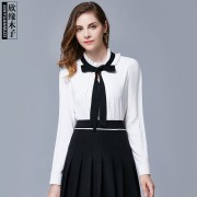 2016秋装新品 长袖系带拼接女式上衣 欧洲站时尚修身衬衣3010285