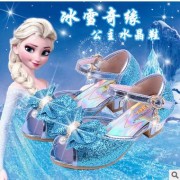 女童高跟鞋蓝色儿童凉鞋冰雪奇缘公主鞋3 4 5 6 7 8 9岁女童凉鞋