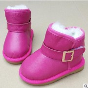 2016新款羊毛男女童短靴真牛皮靴防滑防水儿童雪地靴亮面童鞋学步