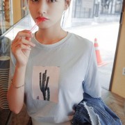 2016韩版可爱仙人掌印花休闲百搭上衣女式短袖新品圆领T恤女夏