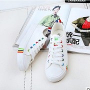 帆布鞋女款 白色学生鞋 小白鞋 平底板鞋系带休闲帆布鞋批发代发