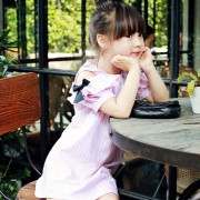 2016夏季新款 韩版女童裙批发 夏款中大童露肩条纹连衣裙
