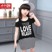 夏季新款潮女大童打底衫儿童夏装女童短袖中长款t恤