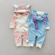 韩版卡通印花耳朵连体衣 婴幼儿新品爬服 0-3宝宝衣服