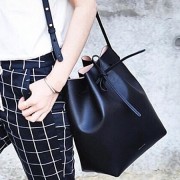 工厂代发水桶包抽带牛皮真皮女包单肩斜挎包