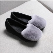 2016秋冬季韩版女平底兔毛鞋绒一脚蹬懒人套脚鞋乐福鞋防滑毛毛鞋