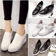 2016秋冬新品真皮女鞋头层牛皮坡跟休闲内增高女单鞋一脚蹬乐福鞋
