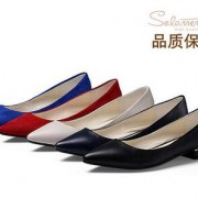 2015新款真皮尖头女士单鞋 头层牛皮秀气纯色休闲平底女鞋四季鞋