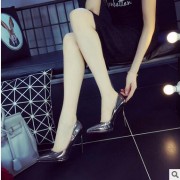 秋季韩版新款尖头高跟鞋人造PU女士时尚低帮细跟女鞋纯色亮片单鞋